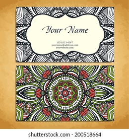 Set retro business card. Vector background. Card or invitation. Vintage decorative elements. Hand drawn background. Islam, Arabic, Indian, ottoman motifs.