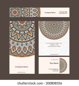 Set retro business card. Vector background. Card or invitation. Vintage decorative elements. Hand drawn background. Islam, Arabic, Indian, ottoman motifs.