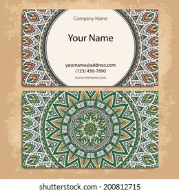 Set retro business card. Vector background. Card or invitation. Vintage decorative elements. Hand drawn background. Islam, Arabic, Indian, ottoman motifs.