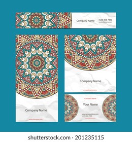 Set retro business card. Vector background. Card or invitation. Vintage decorative elements. Hand drawn background. Islam, Arabic, Indian, ottoman motifs.
