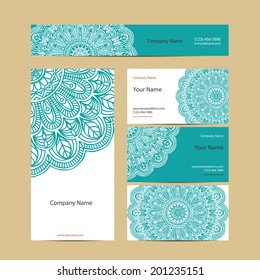 Set retro business card. Vector background. Card or invitation. Vintage decorative elements. Hand drawn background. Islam, Arabic, Indian, ottoman motifs.