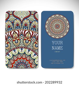 Set retro business card. Vector background. Card or invitation. Vintage decorative elements. Hand drawn background. Islam, Arabic, Indian, ottoman motifs.