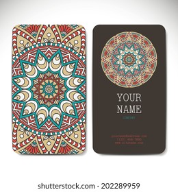 Set retro business card. Vector background. Card or invitation. Vintage decorative elements. Hand drawn background. Islam, Arabic, Indian, ottoman motifs.