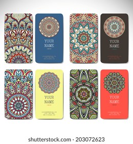 Set retro business card. Vector background. Card or invitation. Vintage decorative elements. Hand drawn background. Islam, Arabic, Indian, ottoman motifs.
