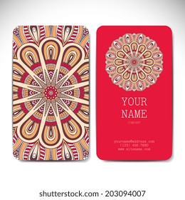 Set retro business card. Vector background. Card or invitation. Vintage decorative elements. Hand drawn background. Islam, Arabic, Indian, ottoman motifs.