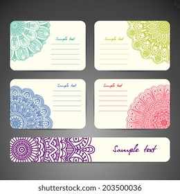 Set retro business card. Vector background. Card or invitation. Vintage decorative elements. Hand drawn background. Islam, Arabic, Indian, ottoman motifs.