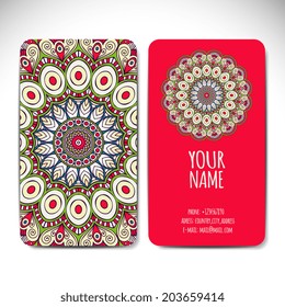 Set retro business card. Vector background. Card or invitation. Vintage decorative elements. Hand drawn background. Islam, Arabic, Indian, ottoman motifs.