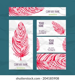 Set retro business card. Vector background. Card or invitation. Vintage decorative elements. Hand drawn background. Islam, Arabic, Indian, ottoman motifs.