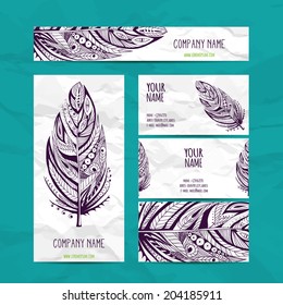 Set retro business card. Vector background. Card or invitation. Vintage decorative elements. Hand drawn background. Islam, Arabic, Indian, ottoman motifs.