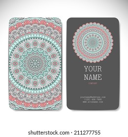 Set retro business card. Vector background. Card or invitation. Vintage decorative elements. Hand drawn background. Islam, Arabic, Indian, ottoman motifs.