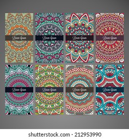 Set retro business card. Vector background. Card or invitation. Vintage decorative elements. Hand drawn background. Islam, Arabic, Indian, ottoman motifs.