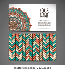 Set retro business card. Vector background. Card or invitation. Vintage decorative elements. Hand drawn background. Islam, Arabic, Indian, ottoman motifs.