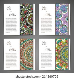 Set retro business card. Vector background. Card or invitation. Vintage decorative elements. Hand drawn background. Islam, Arabic, Indian, ottoman motifs.