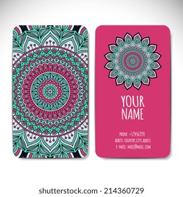Set retro business card. Vector background. Card or invitation. Vintage decorative elements. Hand drawn background. Islam, Arabic, Indian, ottoman motifs.