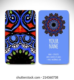 Set retro business card. Vector background. Card or invitation. Vintage decorative elements. Hand drawn background. Islam, Arabic, Indian, ottoman motifs.
