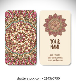 Set retro business card. Vector background. Card or invitation. Vintage decorative elements. Hand drawn background. Islam, Arabic, Indian, ottoman motifs.