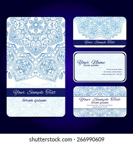Set retro business card . Vector background. Card or invitation. Vintage decorative elements. Hand drawn background.