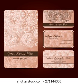 Set retro business card. Vector background. Card or invitation. Vintage decorative elements. Hand drawn background.
