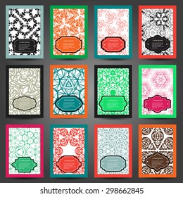 Set retro business card. Vector background. Card or invitation. Vintage decorative elements. Hand drawn background. Islam, Arabic, Indian, ottoman motifs. EPS