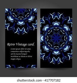 Set retro business card. Vector background. Card or invitation. Vintage decorative elements. Hand drawn. Islam, Arabic, Indian, ottoman motifs. EPS