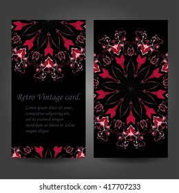 Set retro business card. Vector background. Card or invitation. Vintage decorative elements. Hand drawn. Islam, Arabic, Indian, ottoman motifs. EPS