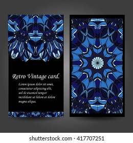 Set retro business card. Vector background. Card or invitation. Vintage decorative elements. Hand drawn. Islam, Arabic, Indian, ottoman motifs. EPS