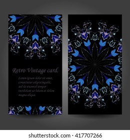 Set retro business card. Vector background. Card or invitation. Vintage decorative elements. Hand drawn. Islam, Arabic, Indian, ottoman motifs. EPS