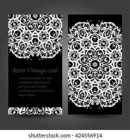 Set retro business card. Vector background. Card or invitation. Vintage decorative elements. Hand drawn. Islam, Arabic, Indian, ottoman motifs. EPS