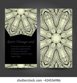 Set retro business card. Vector background. Card or invitation. Vintage decorative elements. Hand drawn. Islam, Arabic, Indian, ottoman motifs. EPS