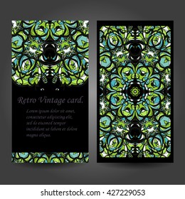 Set retro business card. Vector background. Card or invitation. Vintage decorative elements. Hand drawn. Islam, Arabic, Indian, ottoman motifs. EPS
