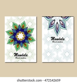 Set retro business card. Vector background. Card or invitation. Vintage decorative elements. Hand drawn background. Islam, Arabic, Indian, ottoman motifs.