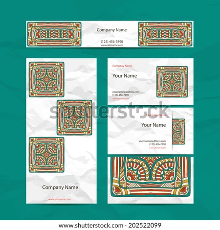 Set retro business card. Vector background. Card or invitation. Vintage decorative elements. Hand drawn background. Islam, Arabic, Indian, ottoman motifs.