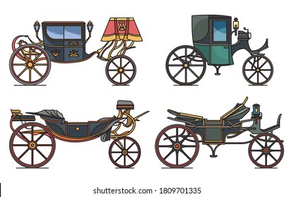 Set of retro cab or carriage, medieval chariot