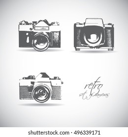 Set of retro camera, vintage photo style