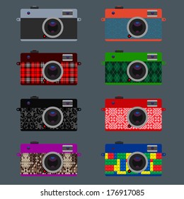 Set of Retro Cameras, hipster style, vector illustration. 