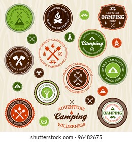 Set of retro camping and outdoor adventure logo badges and labels