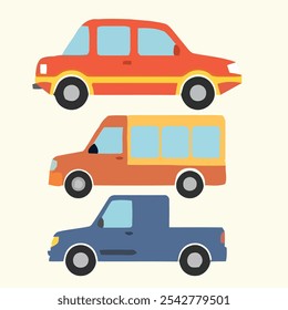 Conjunto de diseño de Vector de dibujos animados de coches retro