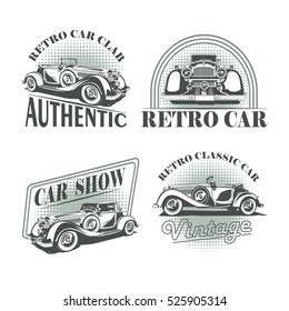 Set of retro car emblems, icons isolated on white background. 