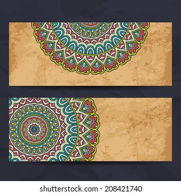 Set retro card. Vector background. Card or invitation. Vintage decorative elements. Hand drawn background. Islam, Arabic, Indian, ottoman motifs.