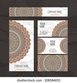 Set retro card. Vector background. Card or invitation. Vintage decorative elements. Hand drawn background. Islam, Arabic, Indian, ottoman motifs.