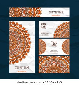 Set retro card. Vector background. Card or invitation. Vintage decorative elements. Hand drawn background. Islam, Arabic, Indian, ottoman motifs.