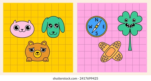 Conjunto de caracteres de dibujos animados retro ilustraciones de mascotas