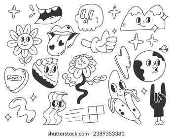 Set of Retro Cartoon Doodle Design Elements