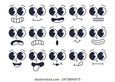 Set of Retro Cartoon Expressions Collection. Vintage Style Emoji Faces