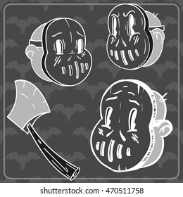 Set of retro cartoon halloween faces