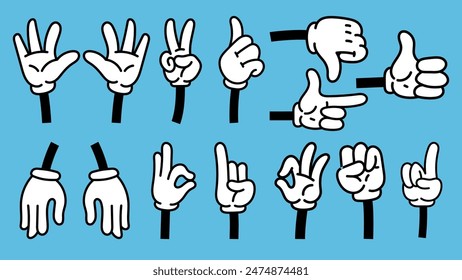 Set of Retro Cartoon Hand Gesture in Gloves