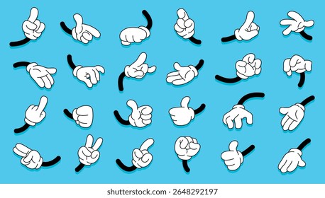 Conjunto de desenho animado retrô humano mãos sinal vetor ilustração