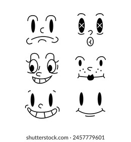 Conjunto de personajes de mascota de dibujos animados retro divertidos rostros diseño