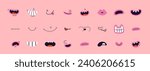 Set of retro cartoon mouths, groovy comic characters different face expressions, old animation. Emotions like happy, sad, angry, wonder. Trendy modern vector illustration, hand drawn, flat design