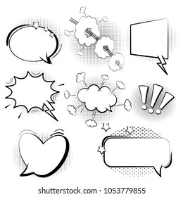 Set retro of cartoon, speech sketch. Comic speech bubbles. Empty dialog Clouds in pop art style. Vector Illustration